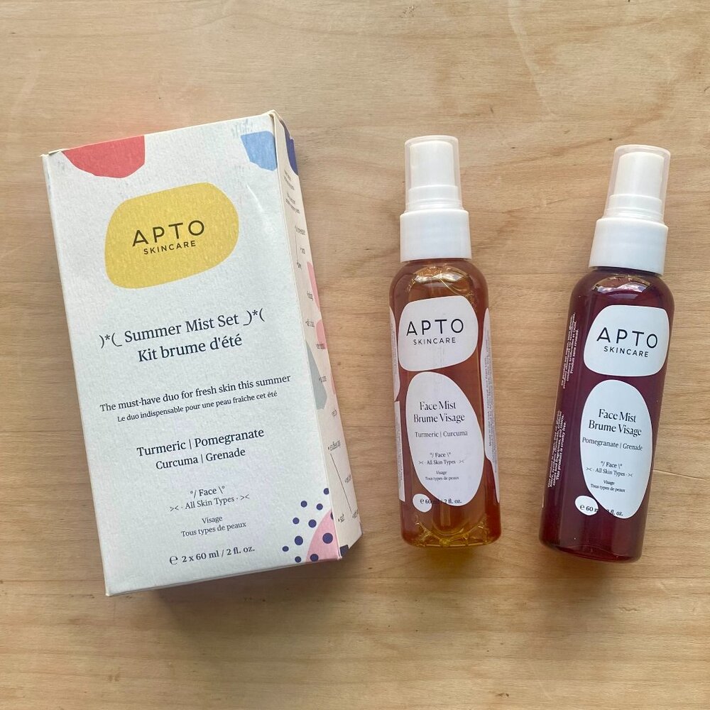 Apto Skincare Summer Facial Mist Set of Two, New in Box, Full Size 2 x 60mL.